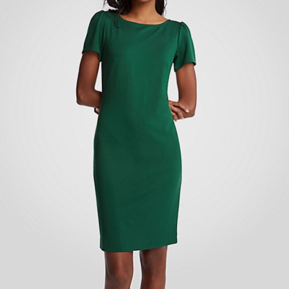 Ann Taylor Puff Sleeve Ponte Sheath Dress in Green Size 2 - Picture 1 of 9